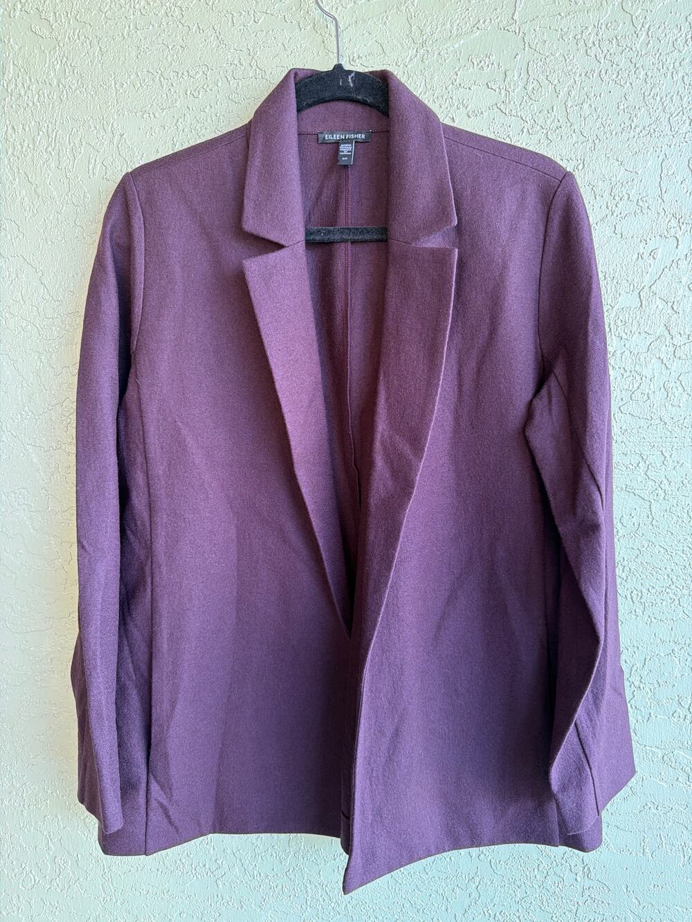Eileen Fisher Boiled Wool Jersey Blazer Women's Small S Purple Open Front Coat